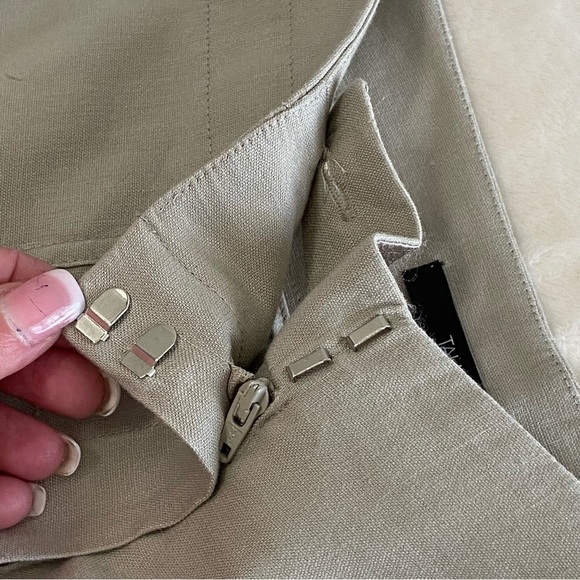 TAHARI / "Wes" Khaki Linen Blend Wide Leg Pants Size 6 - Picture 8 of 15